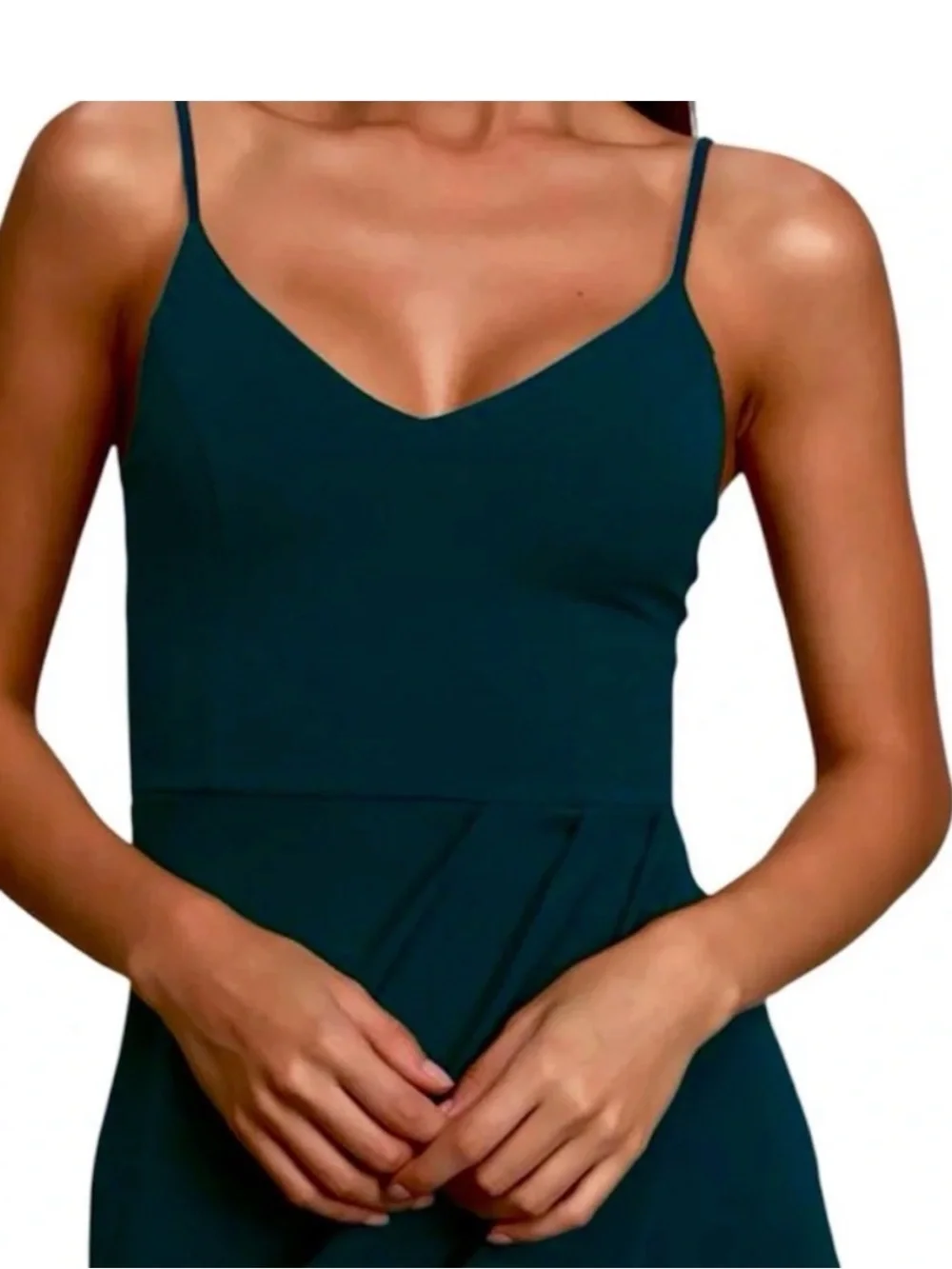 Lulu's Teal thin-Strap Wrap Mini Dress